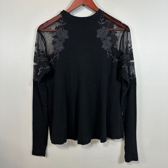 Free People Daniella Embroidered Illusion Top Black Long Sleeve XS Extra Small - Picture 1 of 5